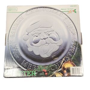 Anchor Hocking Santa Platter Plate Christmas Candy Cookie Tray 12 in Vintage